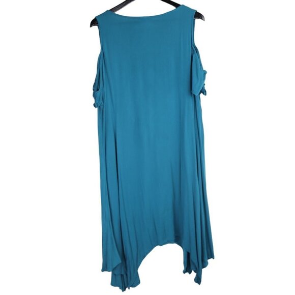 Torrid Mini Challis Turquoise Cold Shoulder Handkerchief Hem Date Night Dress 3X - Picture 7 of 10